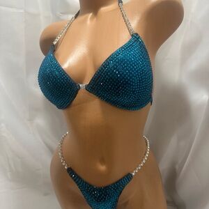 NPC competition wellness Bikini Suit 34B cup small bottom handmade all Crystal